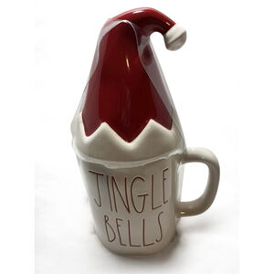 Rae Dunn JINGLE BELLS Mug w/ Santa Hat Lid NWOT LL Font Holiday Christmas HTF